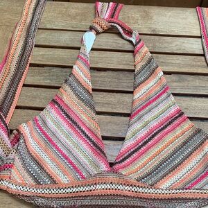 EUC KENDALL & KYLIE Multicolor Stripe Knit Halter Top Festival Hippie Boho Small
